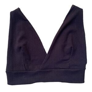 Farm Rio Black V Neck Ribbed Crop Top XS Bralette Open Back Boho Festival Grunge